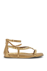 AKIRA GATO BRONZE GOLD METAL EMBELLISHED FLAT SANDAL