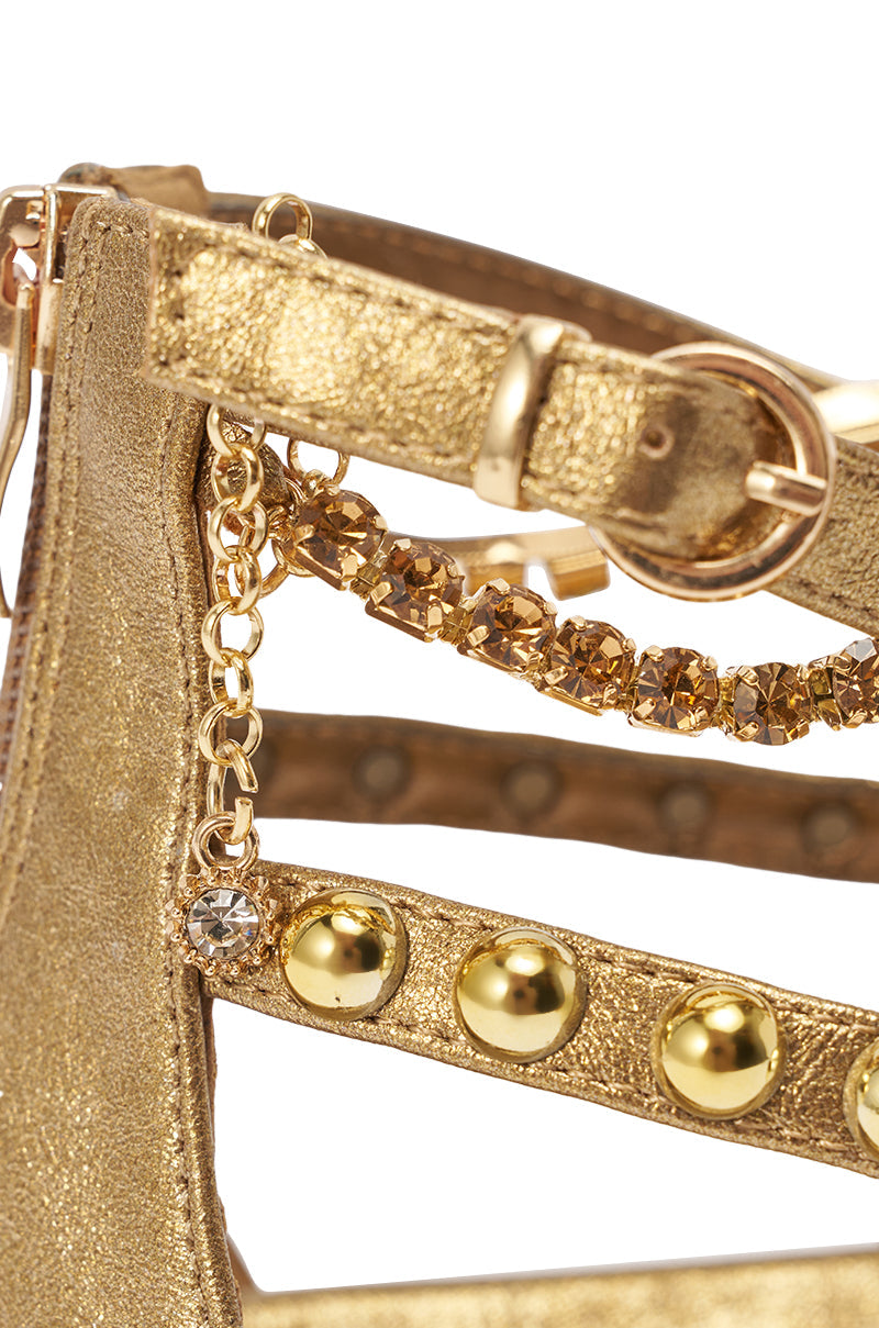 AKIRA GATO BRONZE GOLD METAL EMBELLISHED FLAT SANDAL