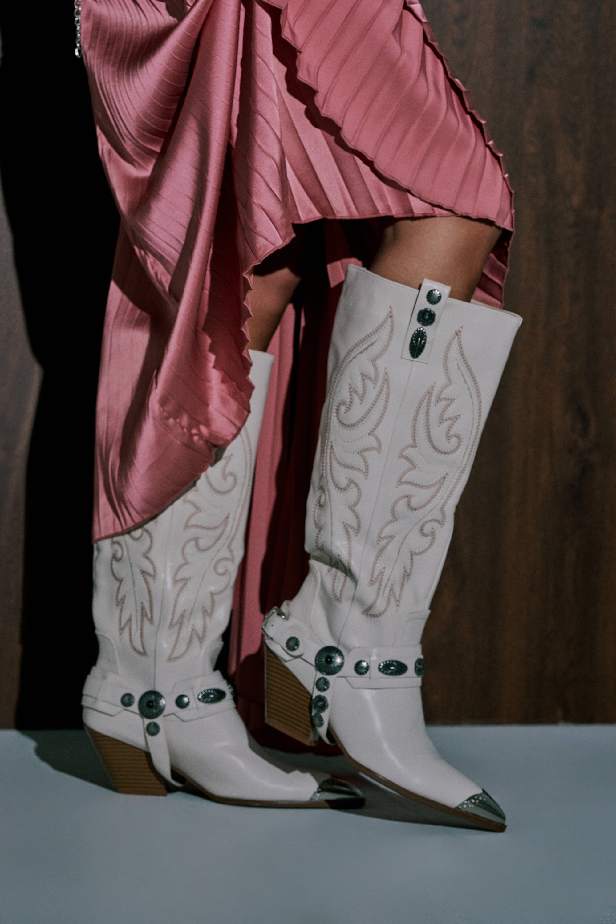 AZALEA WANG GERVASE BONE PU SILVER HARDWARE WESTERN BOOT