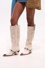 AZALEA WANG GERVASE BONE PU SILVER HARDWARE WESTERN BOOT