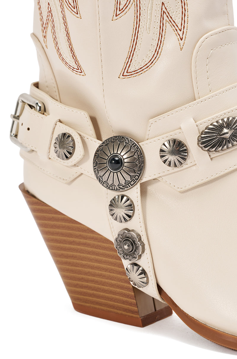 AZALEA WANG GERVASE BONE PU SILVER HARDWARE WESTERN BOOT