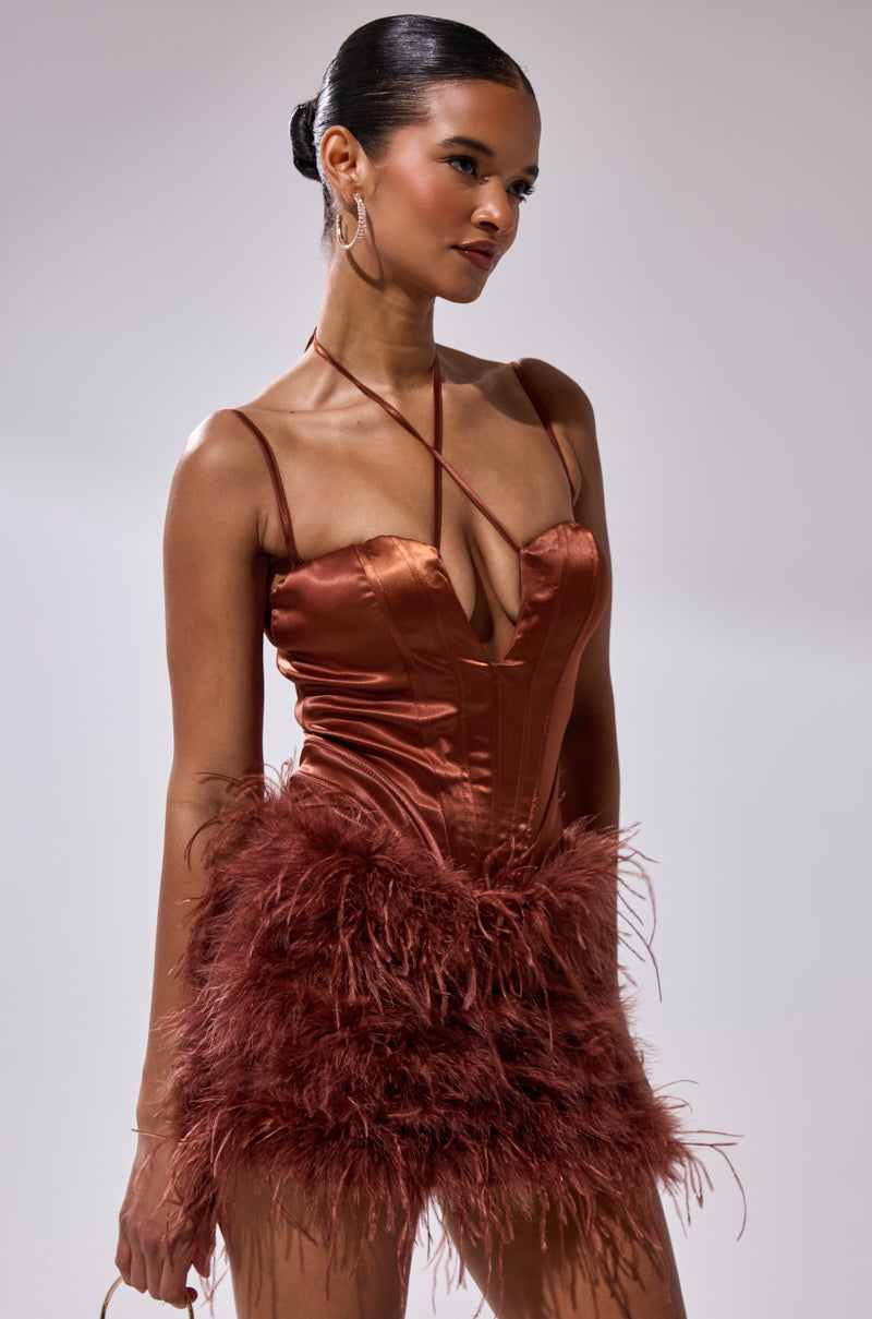 SOMETHIN EXTRA FEATHER MINI DRESS