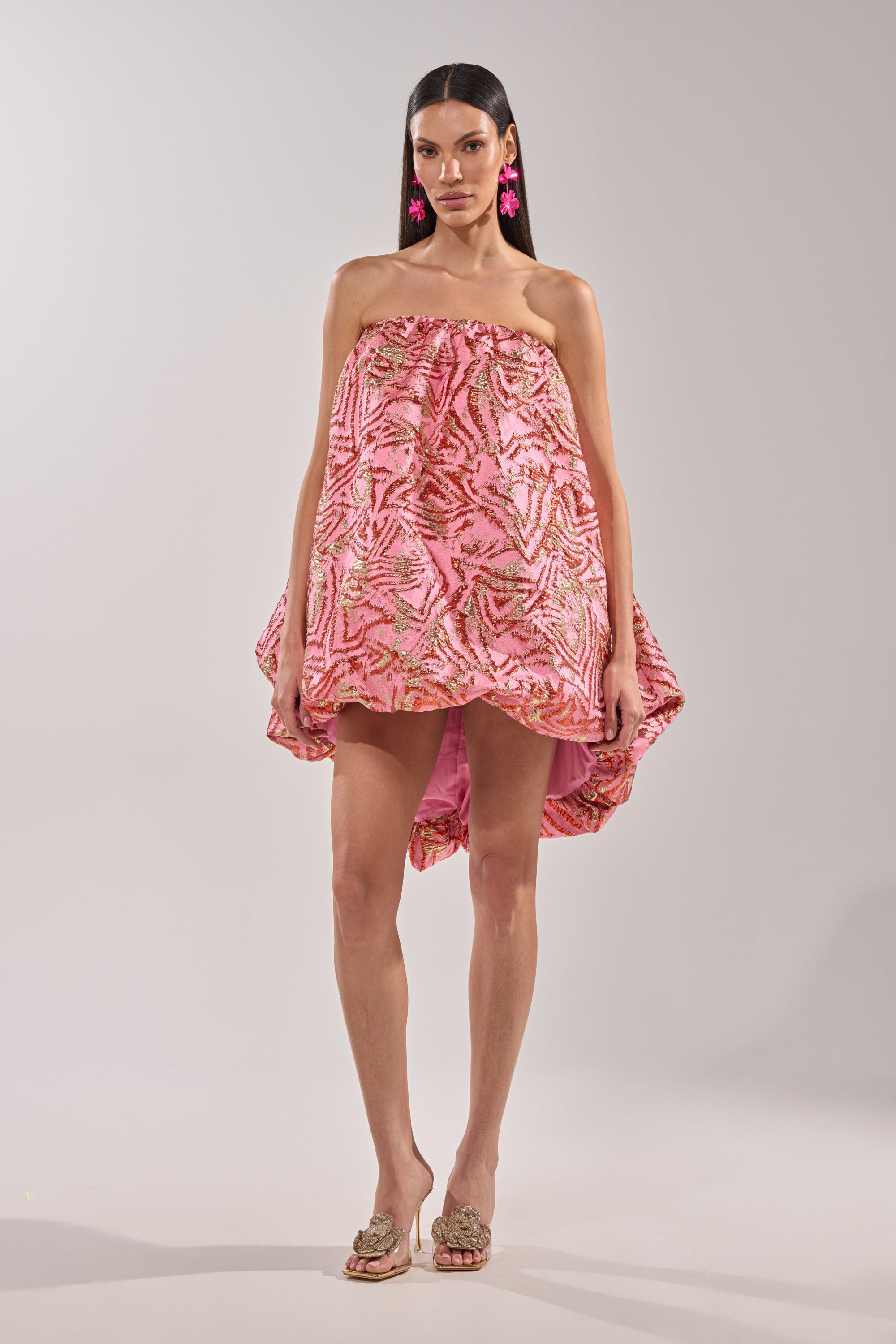 LOVER GIRL BROCADE BUBBLE DRESS IN PINK