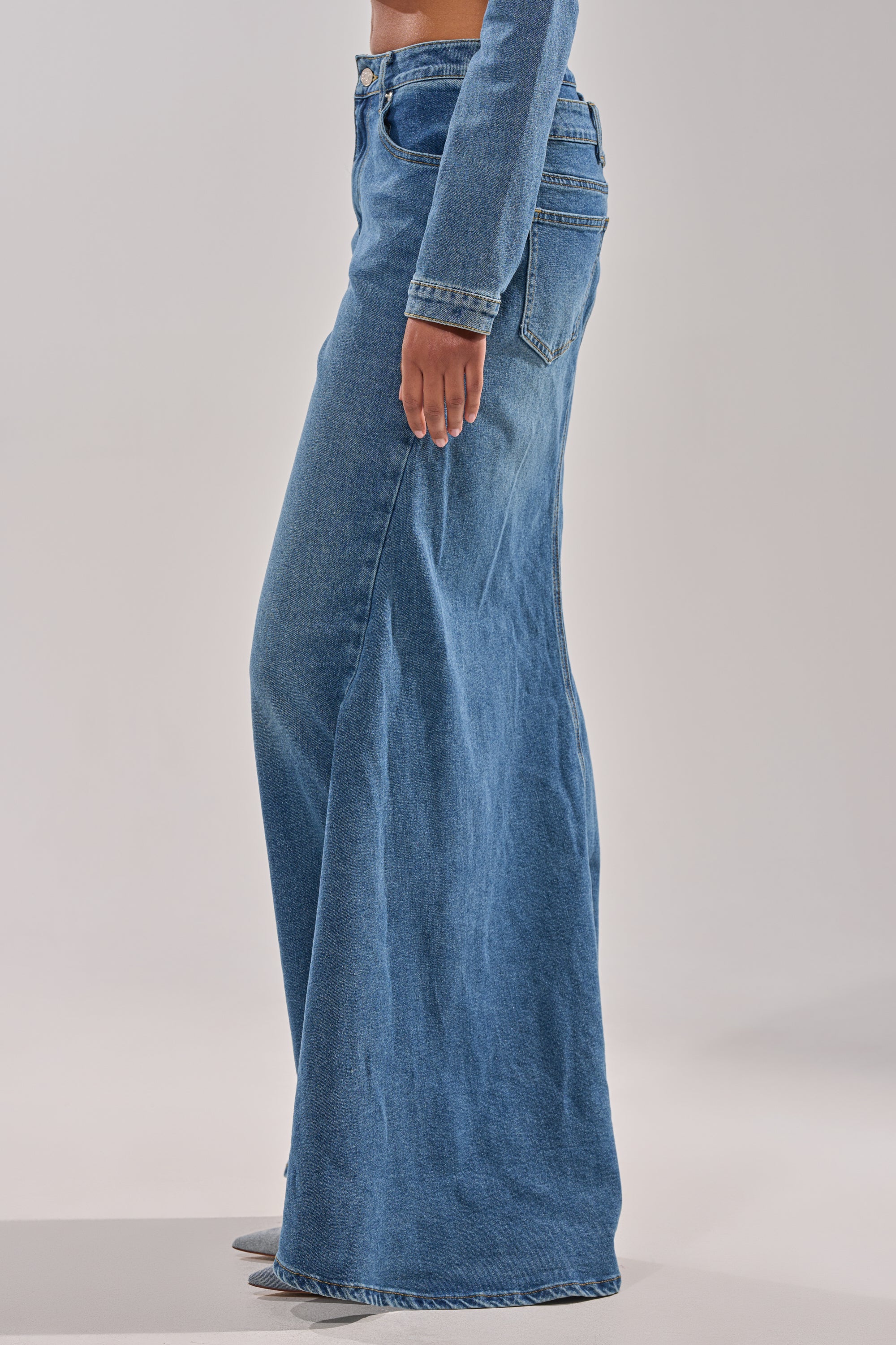 SHAKE IT OFF DENIM PANT WITH SKIRT ATTACHED