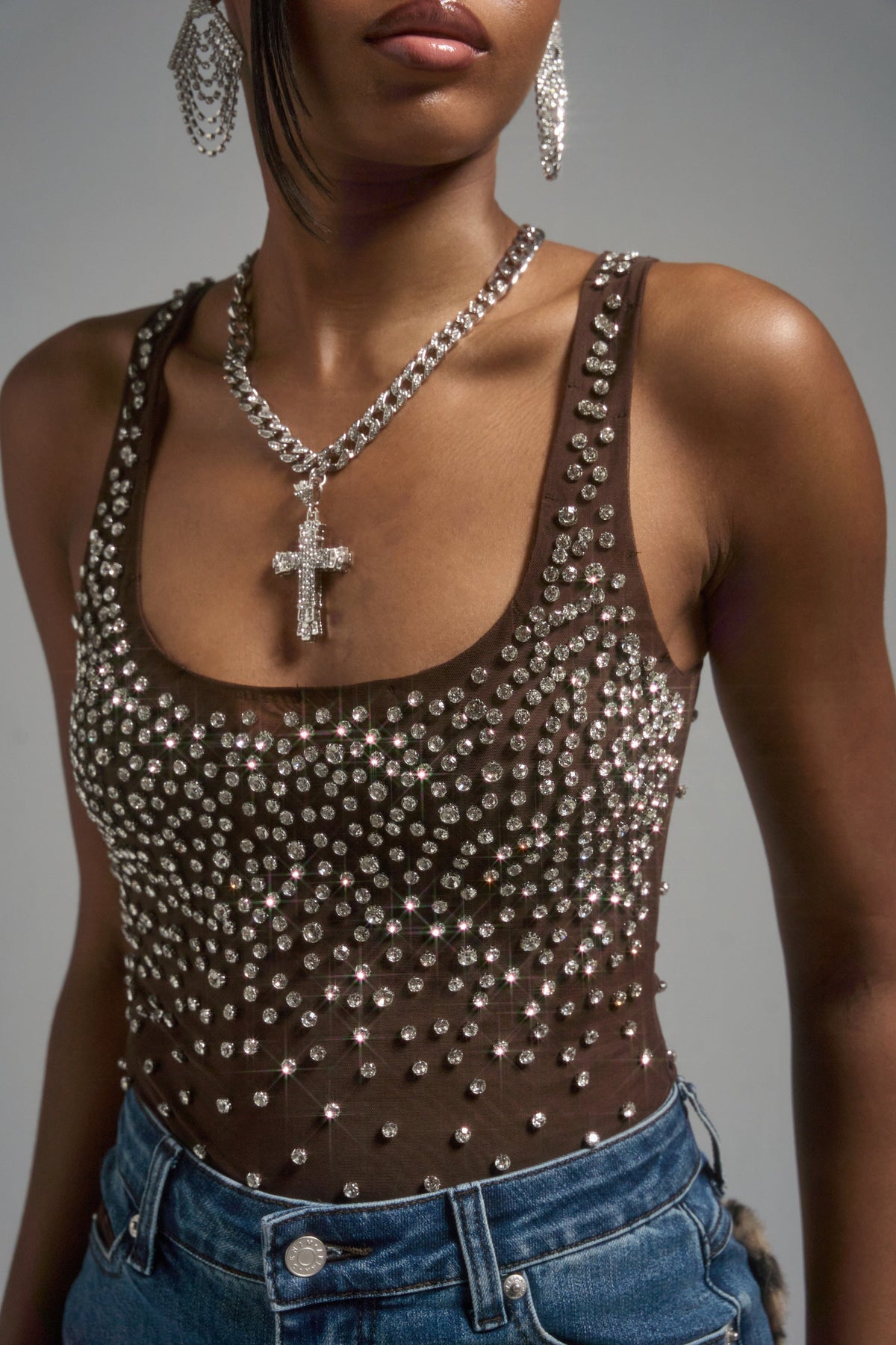 POP IT OFF QUEEN RHINESTONE BODYSUIT