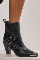 AZALEA WANG GOODMAN BLACK CHUNKY WESTERN HARDWARE PU BOOTIE