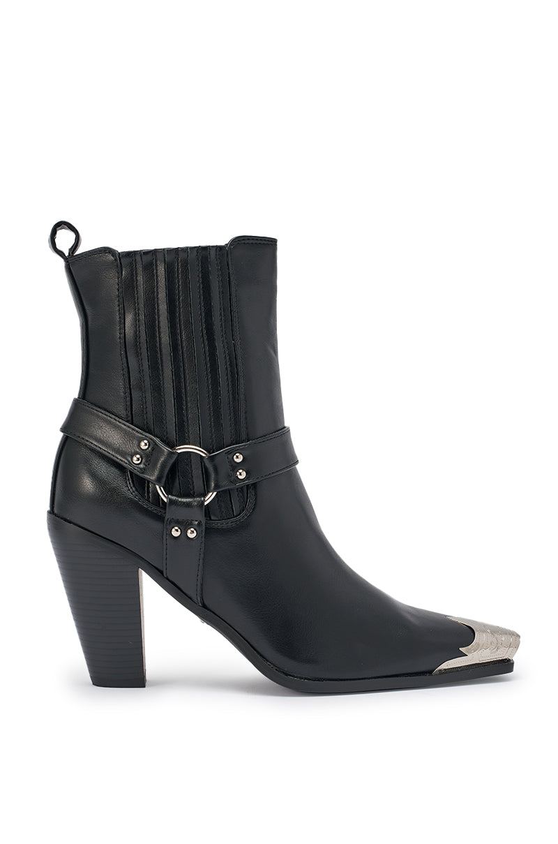 AZALEA WANG GOODMAN BLACK CHUNKY WESTERN HARDWARE PU BOOTIE