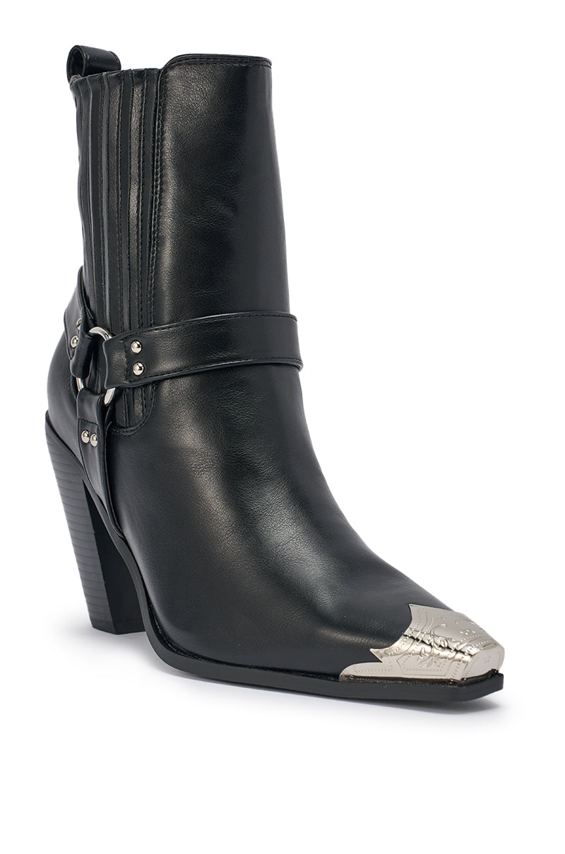 AZALEA WANG GOODMAN BLACK CHUNKY WESTERN HARDWARE PU BOOTIE