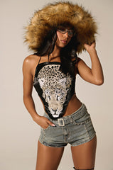 GRACELLE OVERSIZED FAUX FUR BUCKET HAT IN BROWN