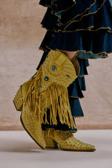 AZALEA WANG GREYSON YELLOW RHINESTONE EMBELLISHED WESTERN BOOTIE