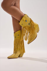 AZALEA WANG GREYSON YELLOW RHINESTONE EMBELLISHED WESTERN BOOTIE