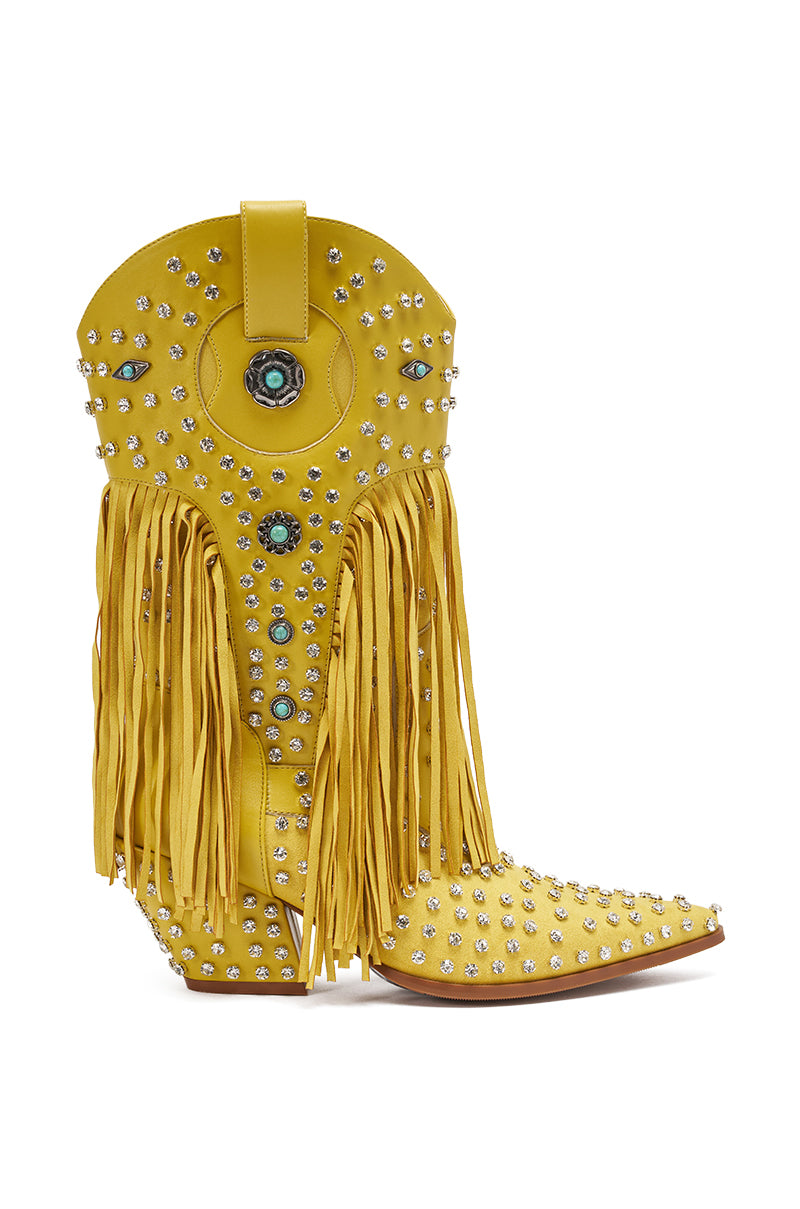 AZALEA WANG GREYSON YELLOW RHINESTONE EMBELLISHED WESTERN BOOTIE