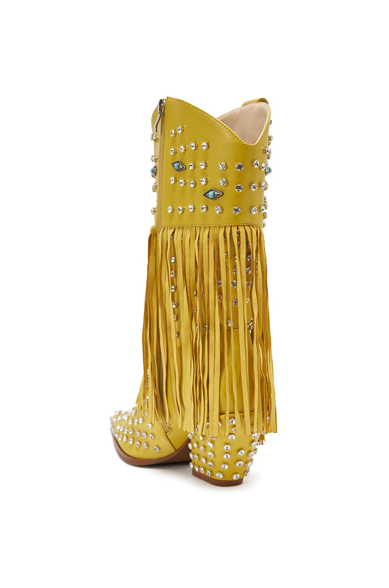 AZALEA WANG GREYSON YELLOW RHINESTONE EMBELLISHED WESTERN BOOTIE