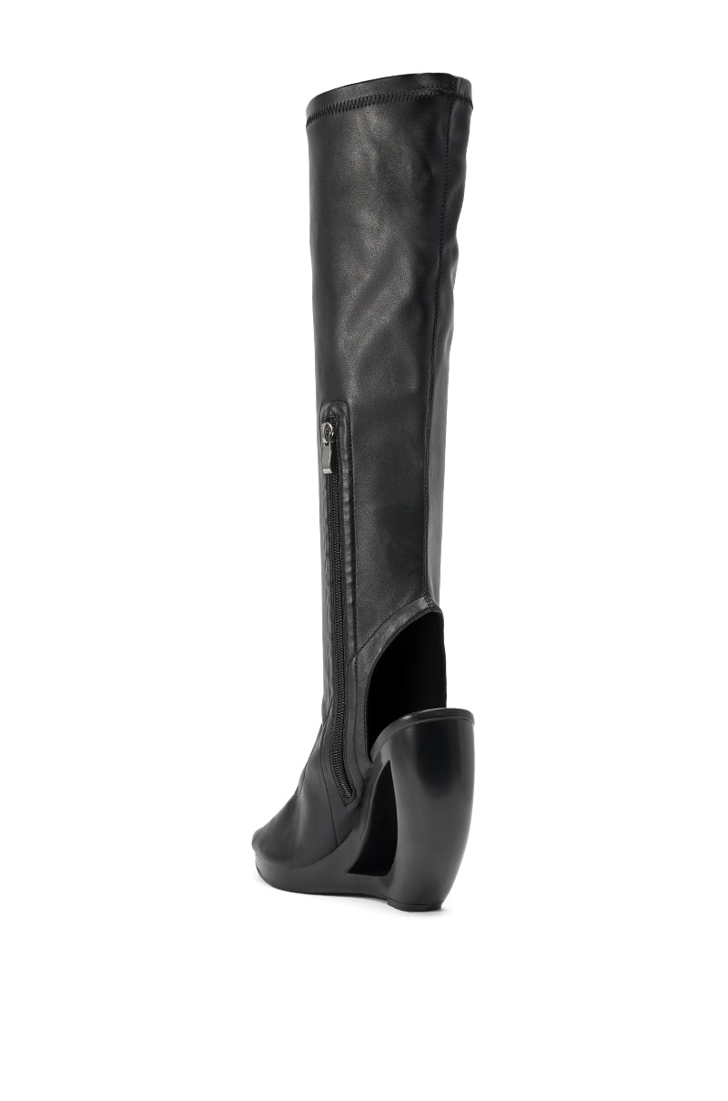 AZEALA WANG ILYSSA BLACK NOVELTY WEDGE KNEE HIGH BOOTIE