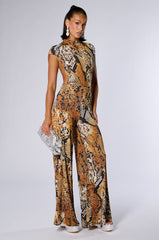 FLAUNT IT CUTOUT PRINTED JUMPSUIT
