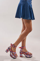AZALEA WANG JAETYN ORANGE PLAID CHUNKY PUMP