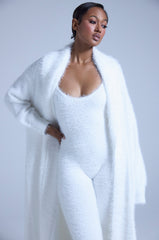 FUZZY KNIT SHAWL NECK CARDIGAN