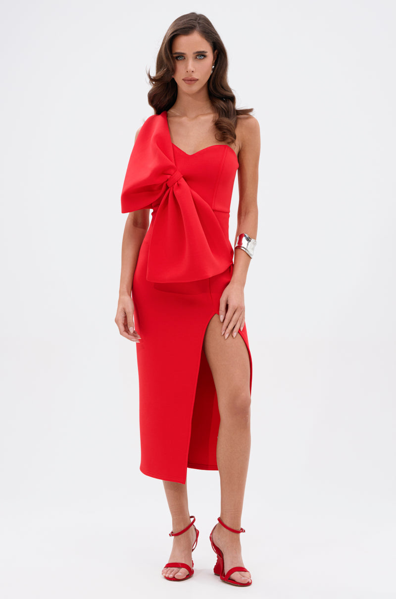 I WIN BOW FRONT MIDI DRESS