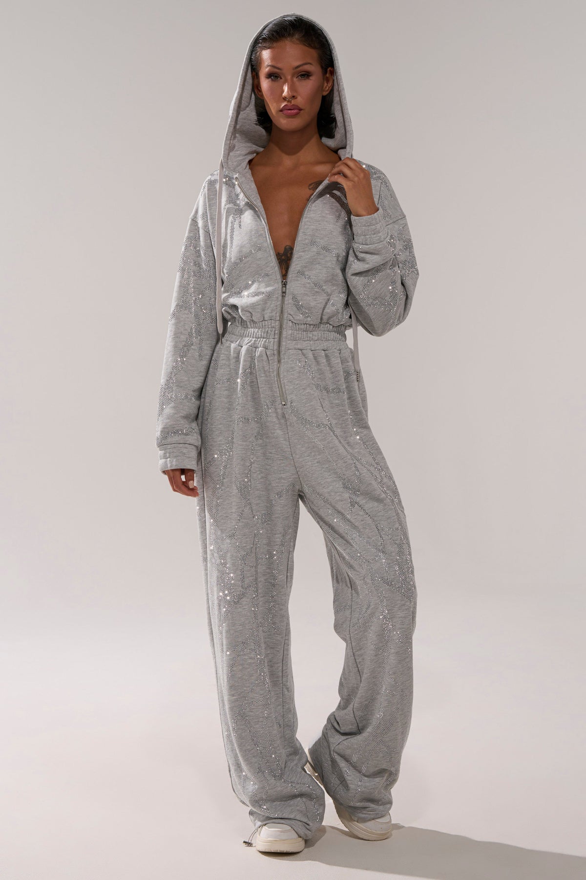 NEVER BUGGIN PRINTED FRENCH TERRY JUMPSUIT