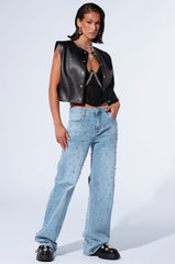 HITS EVERYTIME RHINESTONE EMBELLISHED STRAIGHT LEG JEANS