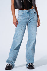 HITS EVERYTIME RHINESTONE EMBELLISHED STRAIGHT LEG JEANS