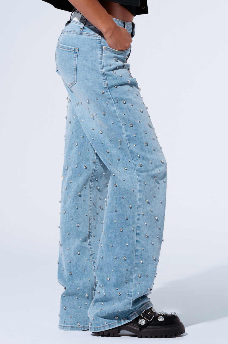 HITS EVERYTIME RHINESTONE EMBELLISHED STRAIGHT LEG JEANS