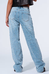HITS EVERYTIME RHINESTONE EMBELLISHED STRAIGHT LEG JEANS