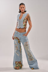 GUESS WHO STRIPE DENIM WITH BROCADE