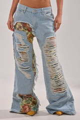 GUESS WHO STRIPE DENIM WITH BROCADE