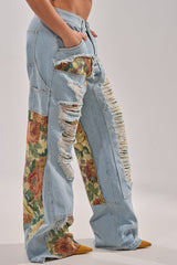 GUESS WHO STRIPE DENIM WITH BROCADE