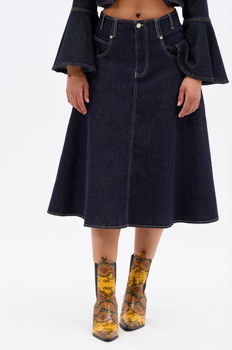 COME WITH ME DENIM MIDI SKIRT
