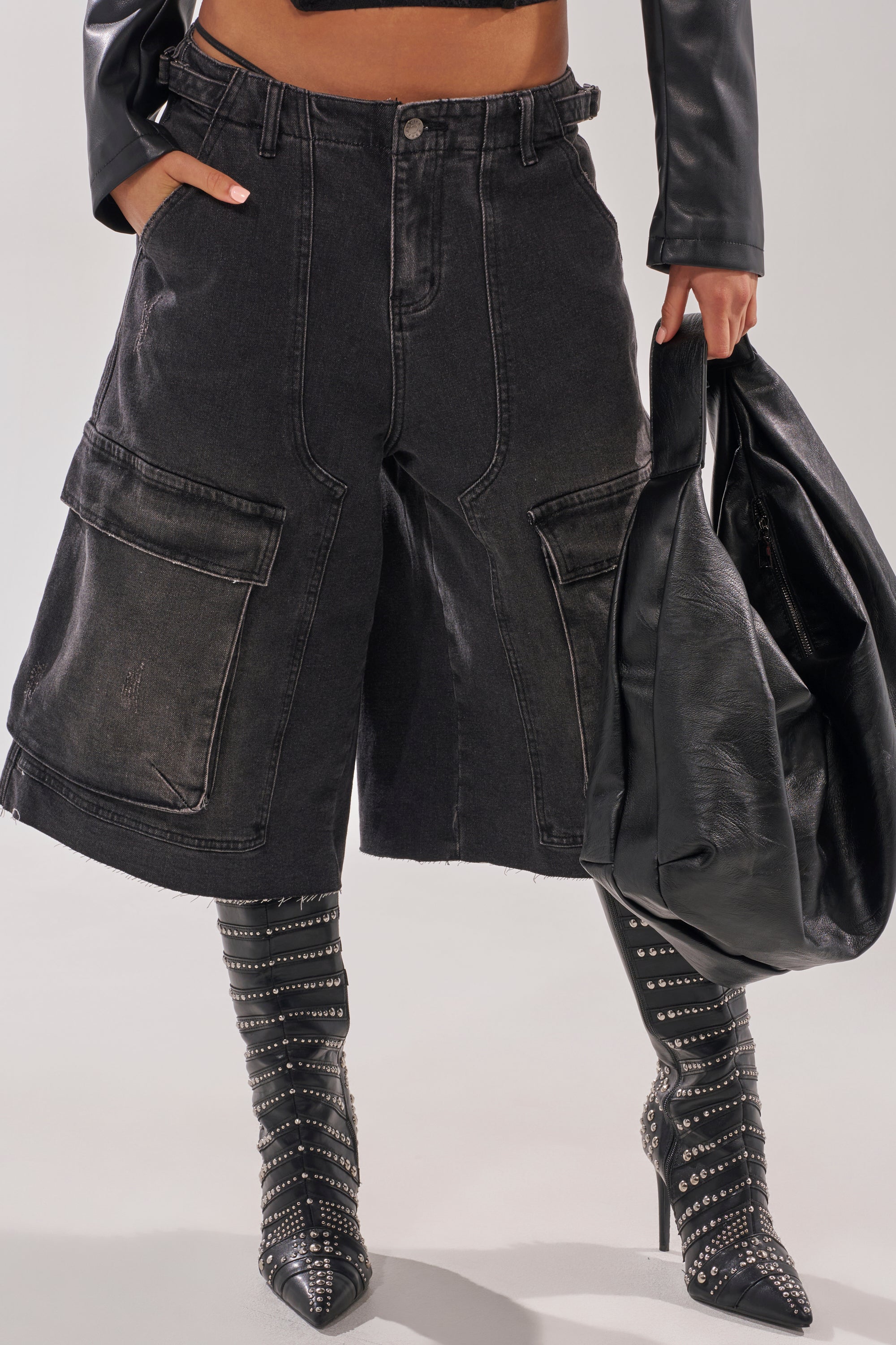 LANA DENIM JORT IN BLACK WASH DENIM
