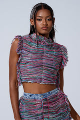 SHES GONE, DANCE ON GIRL SHREDDED DENIM TOP