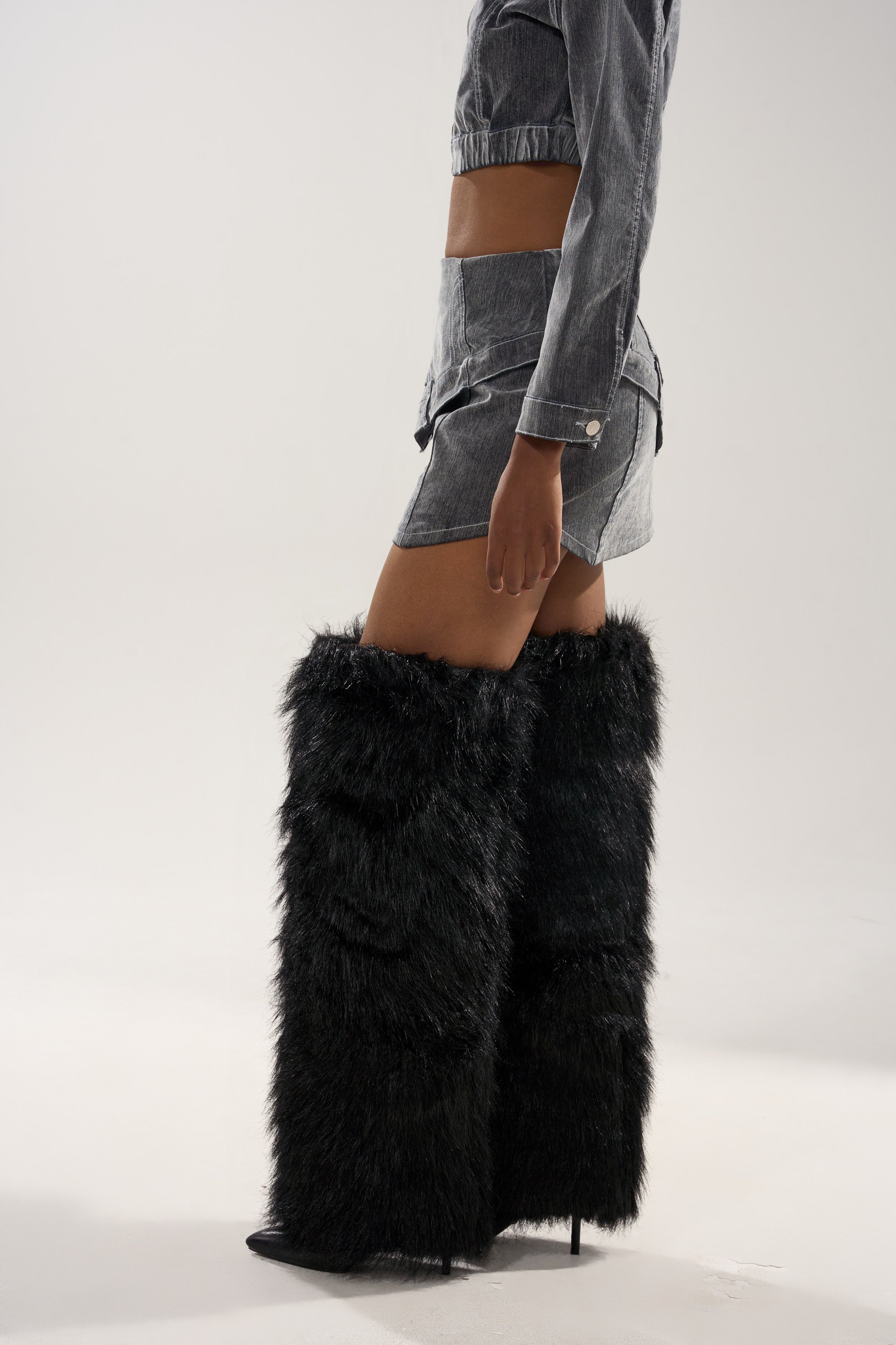 ALL FOR LOVE VELVET DENIM MINI SKIRT