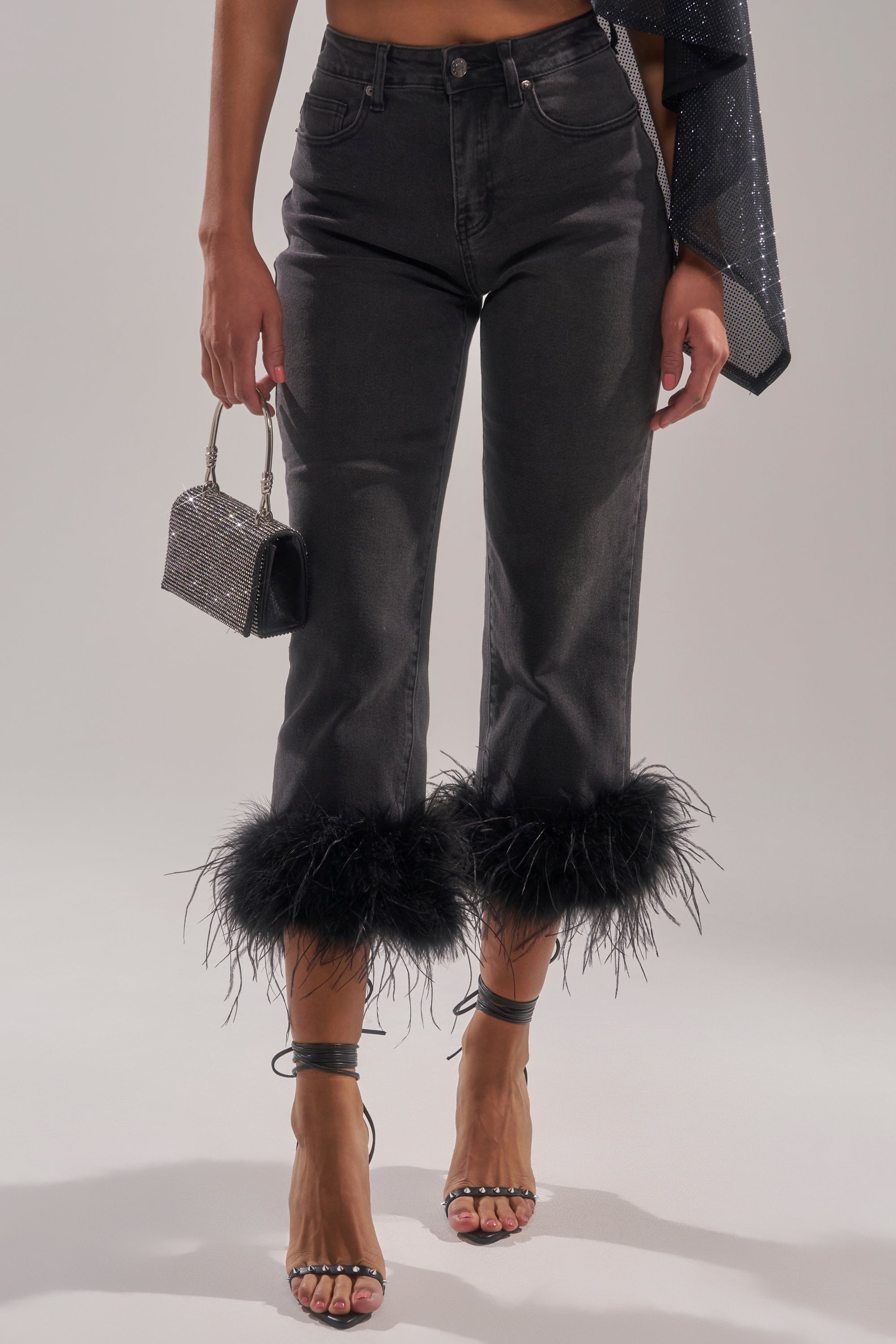 TRIPPY LIKE ME DENIM PANT WITH FEATHER