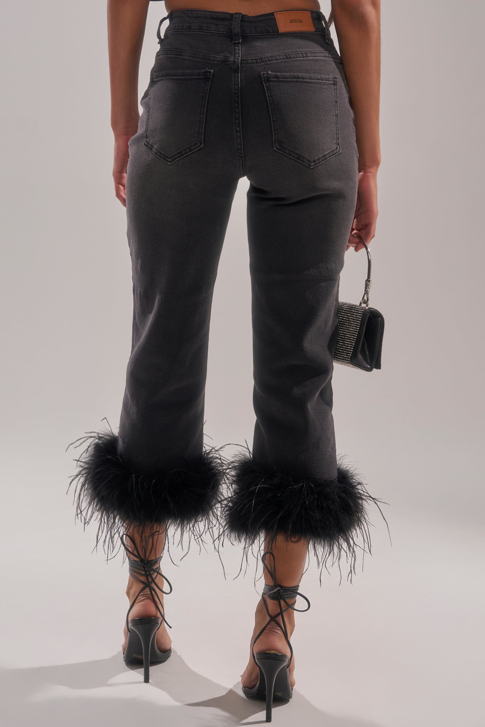 TRIPPY LIKE ME DENIM PANT WITH FEATHER