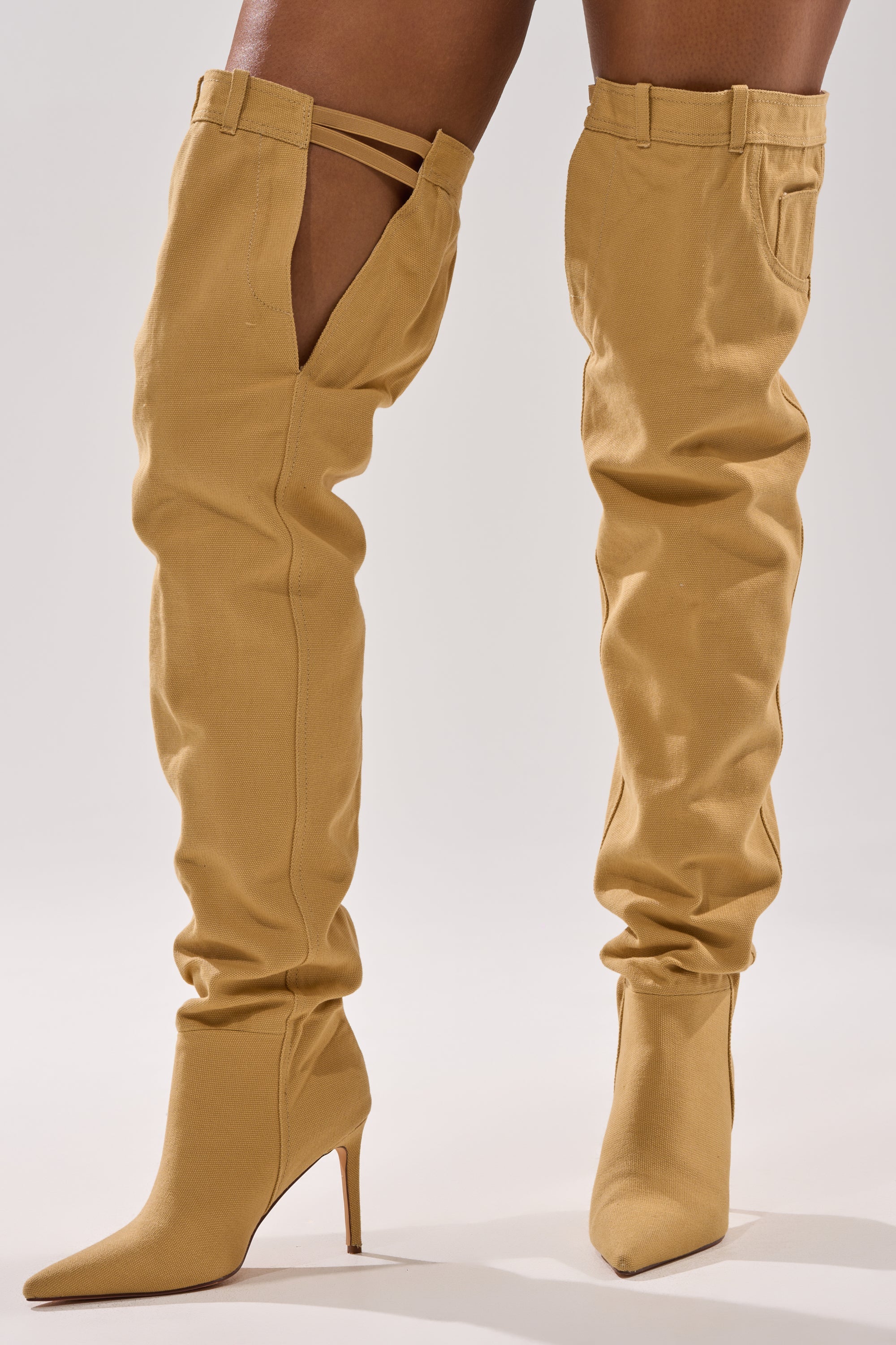 AZALEA WANG JEANNI TAN PANT DETAIL OVER THE KNEE BOOT