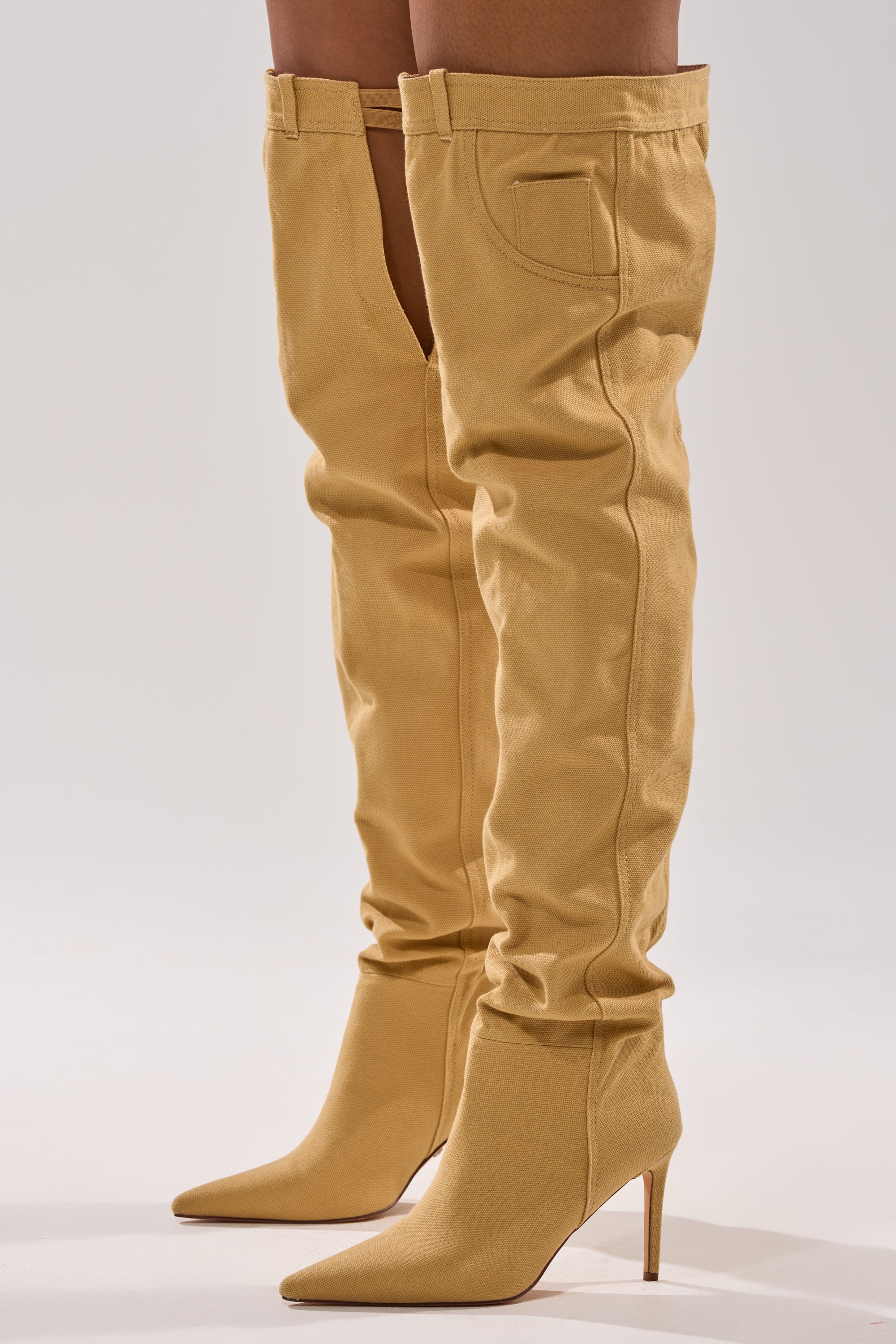 AZALEA WANG JEANNI TAN PANT DETAIL OVER THE KNEE BOOT