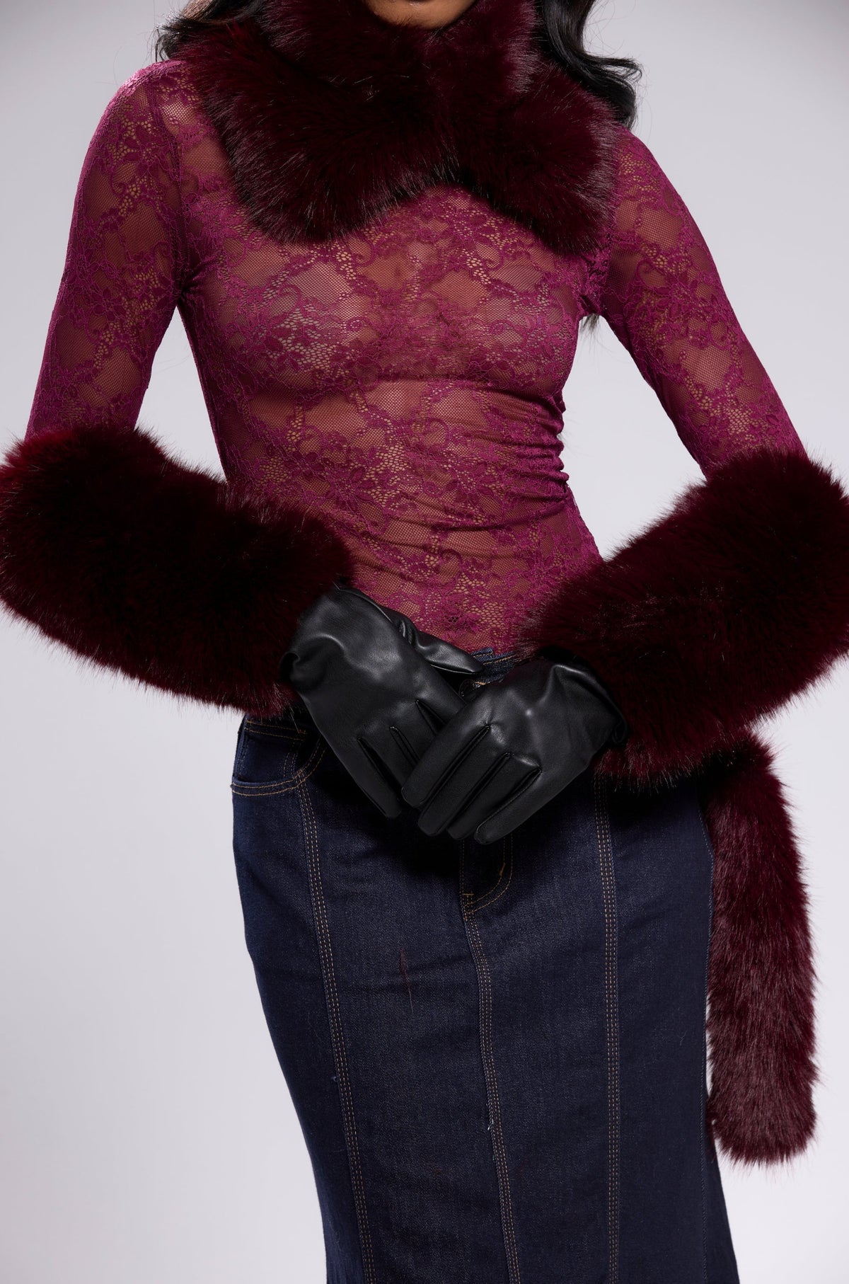 ALAIA FAUX FUR GLOVES
