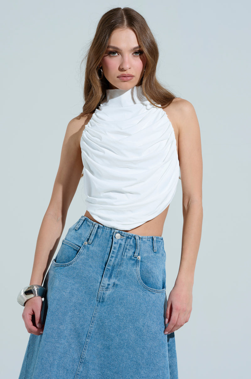 MIAMI NIGHTS HALTER NECK TIE BACK TOP IN WHITE
