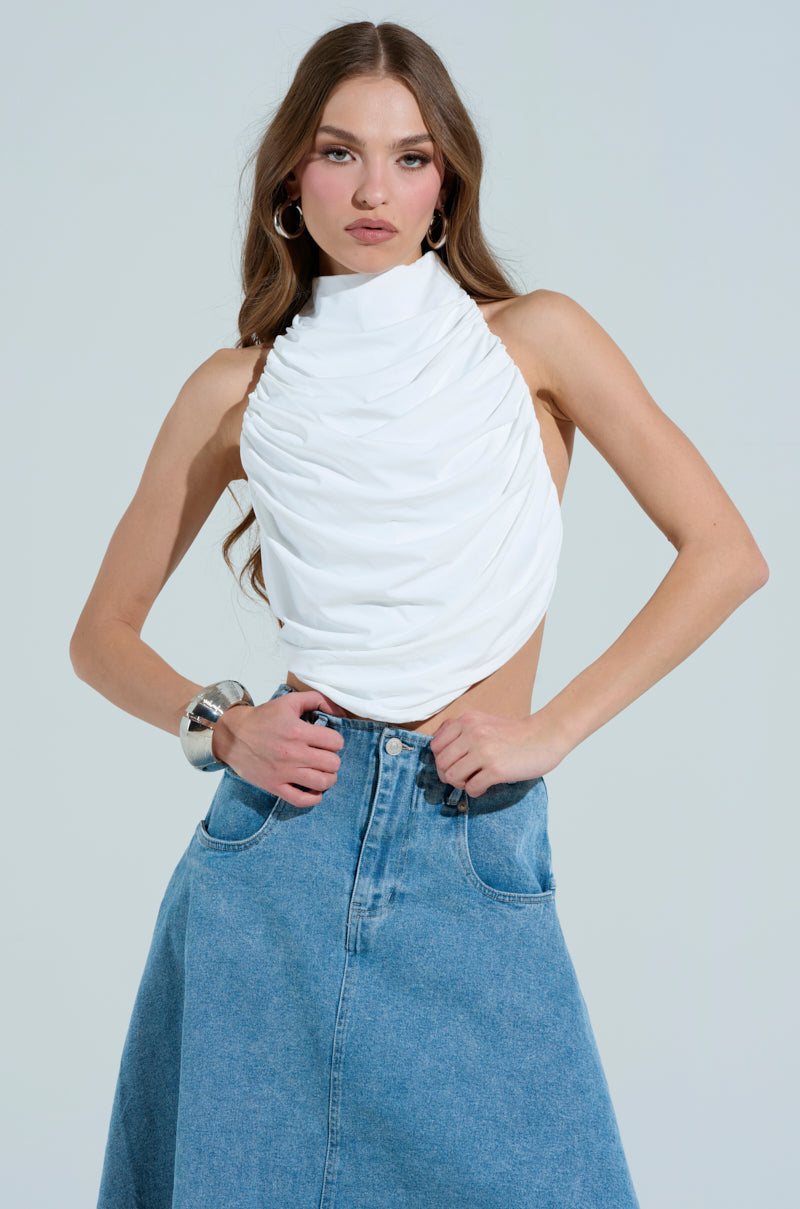 MIAMI NIGHTS HALTER NECK TIE BACK TOP IN WHITE