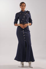 YOU GOT ME SPINNING DENIM MAXI SKIRT