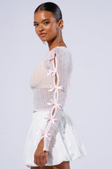 FEMININE DESIRES LONG SLEEVE TOP IN LIGHT PINK