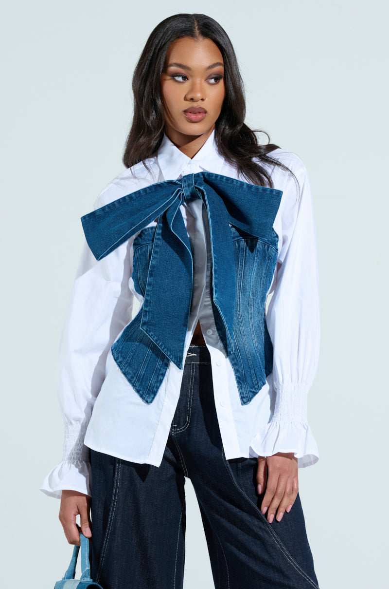 JULIE DENIM BOW BUTTON DOWN