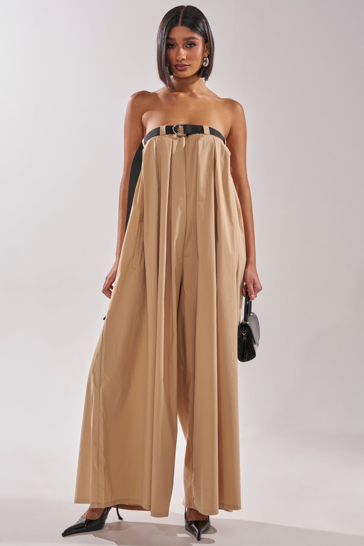 DIANE STRAPLESS OVERSIZED KHAKI JUMPSUIT