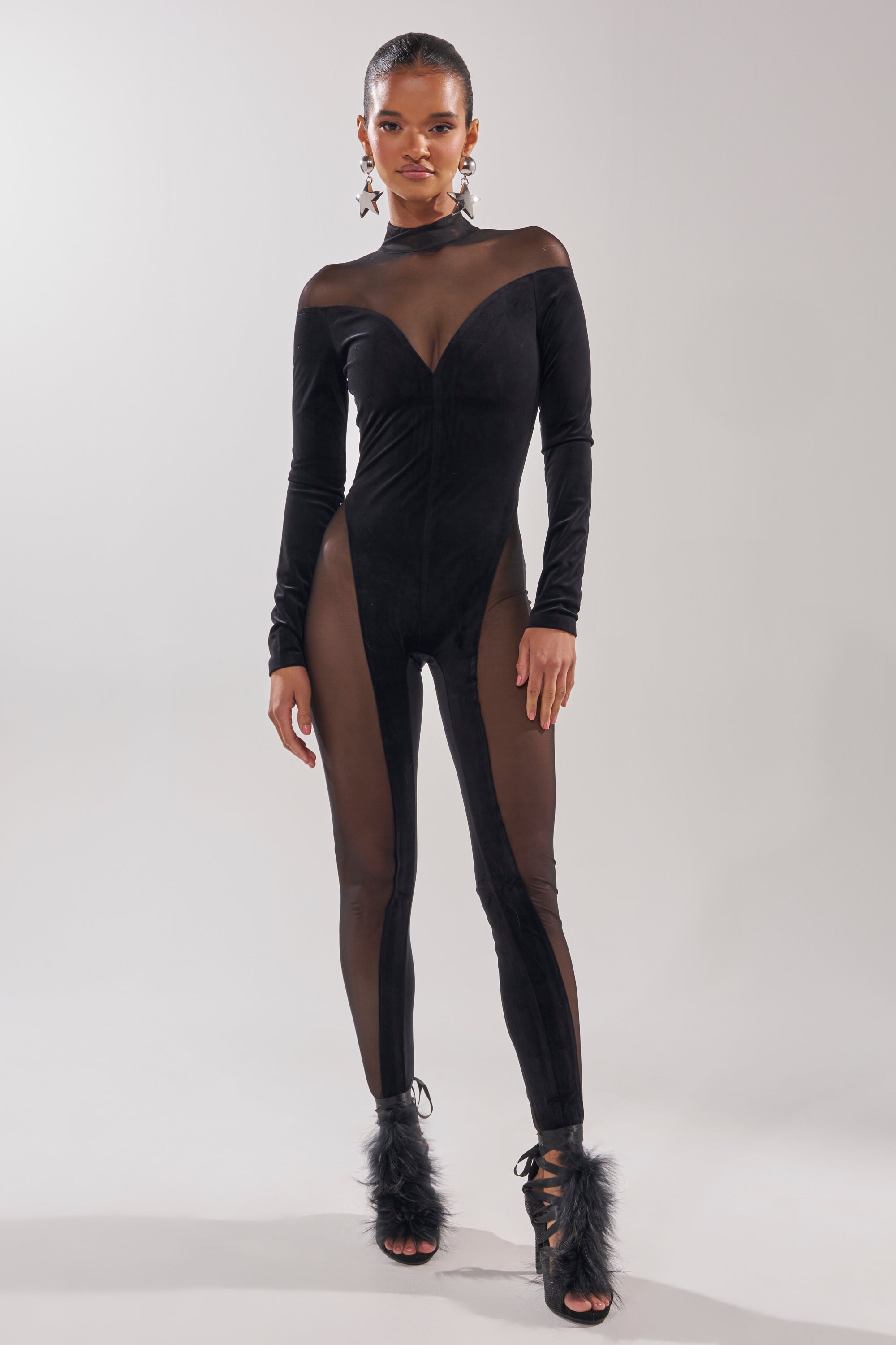 MESH TO IMPRESS LONG SLEEVE JUMPSUIT