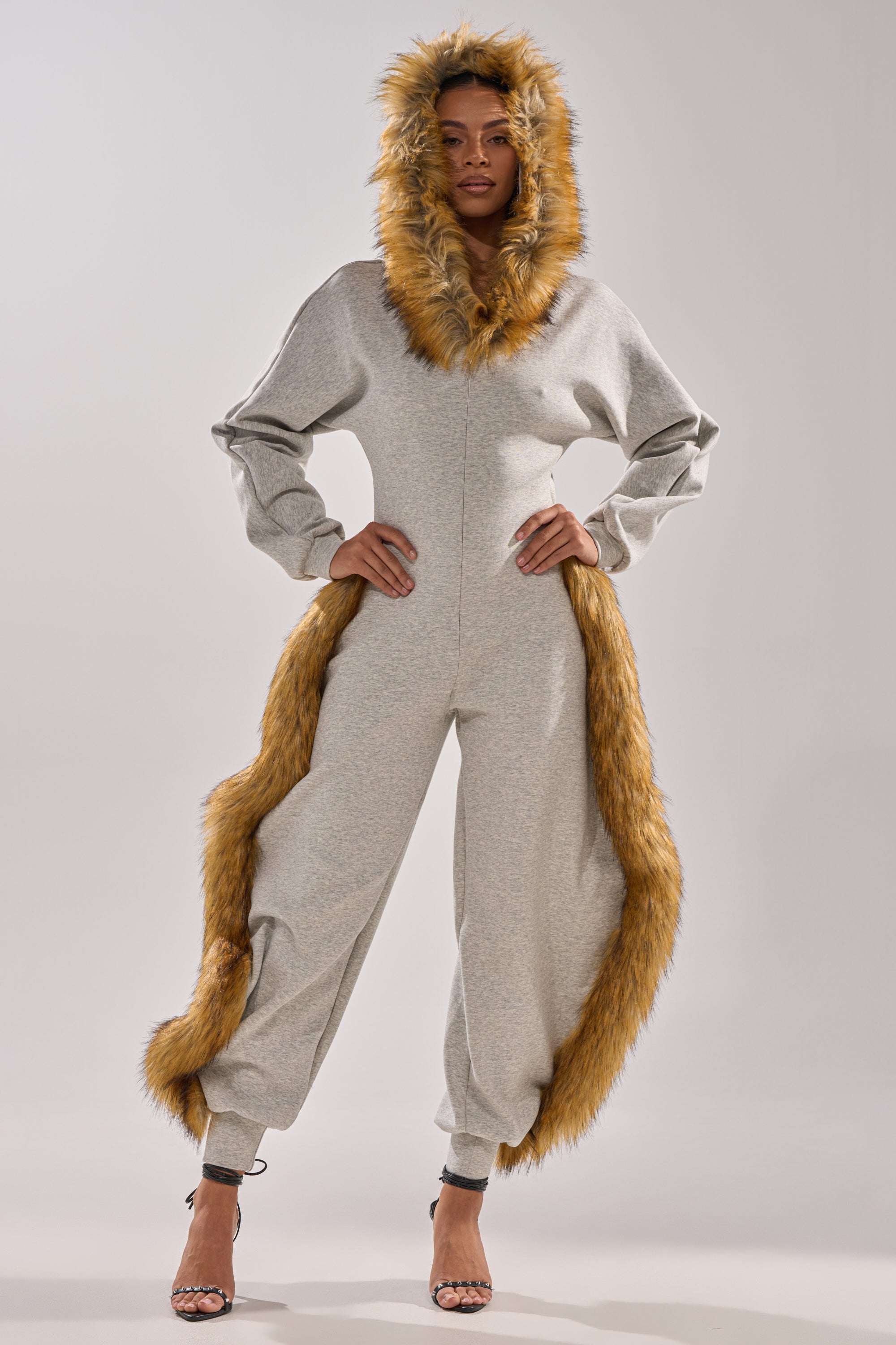 YOU WISH JUMPSUIT WITH FUR ACCENTS