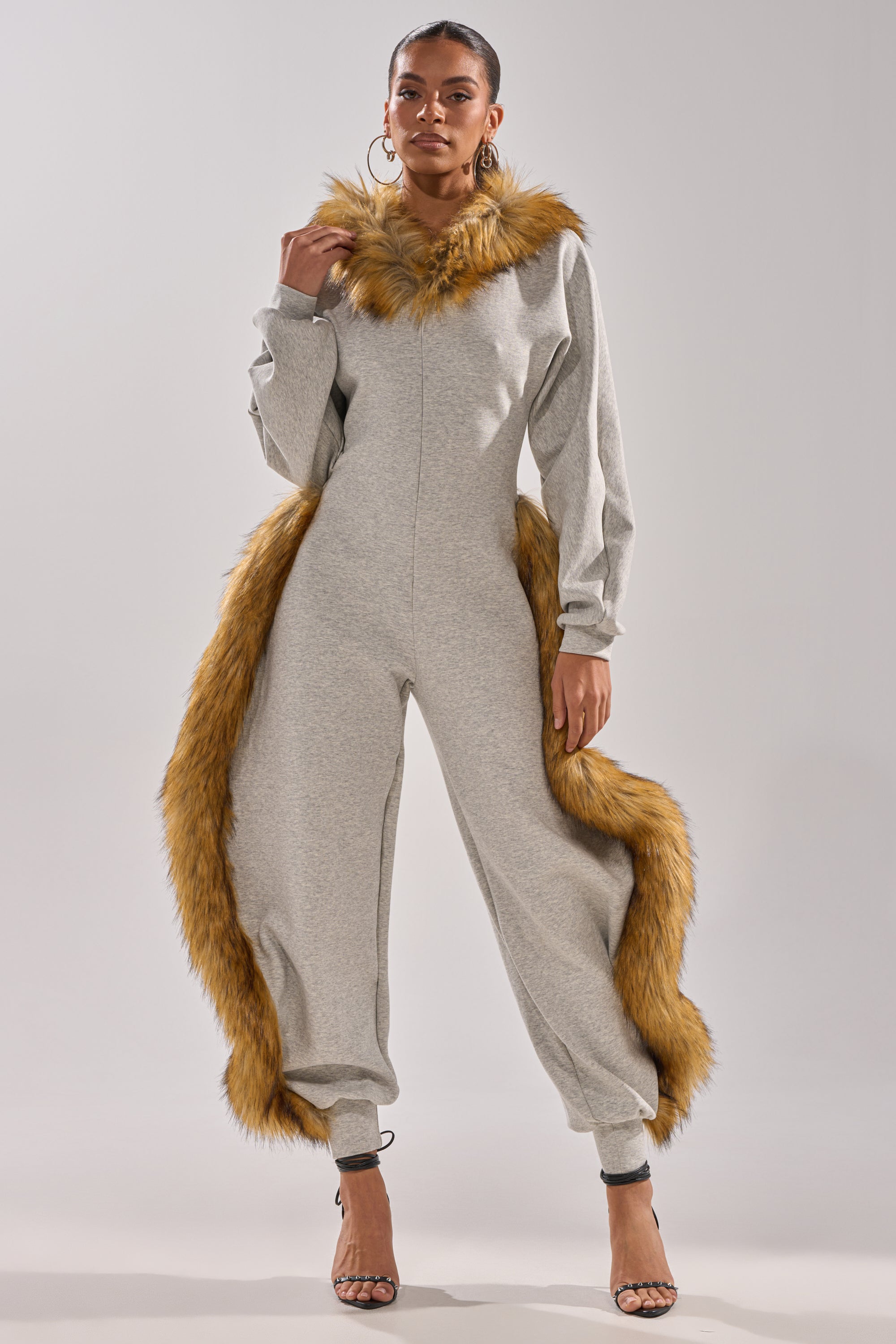 YOU WISH JUMPSUIT WITH FUR ACCENTS