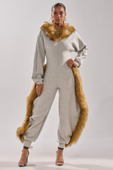 YOU WISH JUMPSUIT WITH FUR ACCENTS