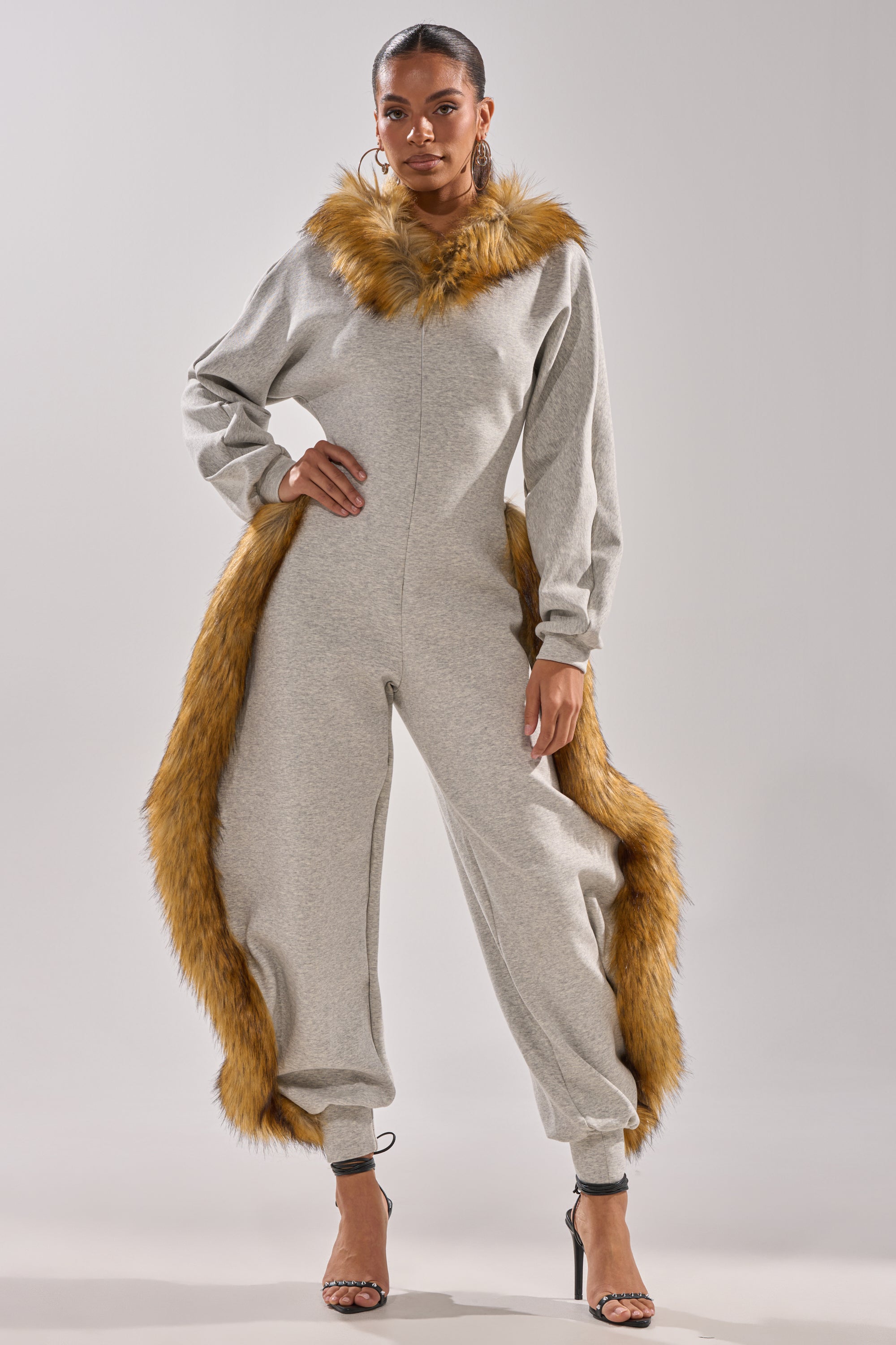 YOU WISH JUMPSUIT WITH FUR ACCENTS